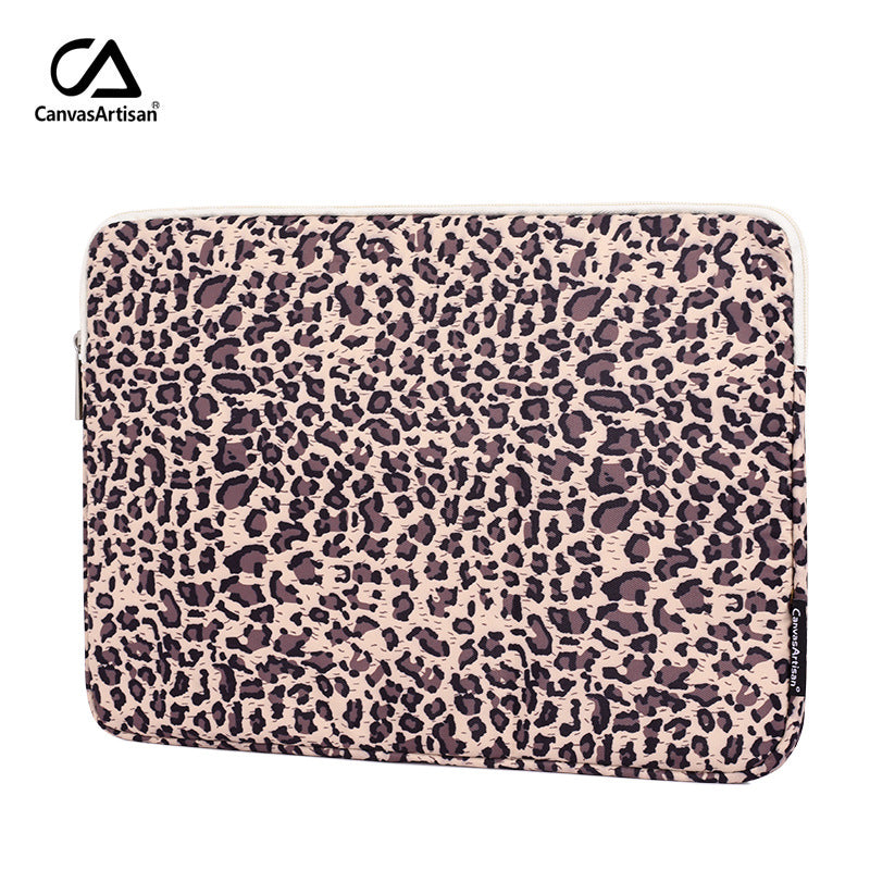Beige & Pink Leopard Print Waterproof Laptop Sleeve – Protective Case for 11–15"