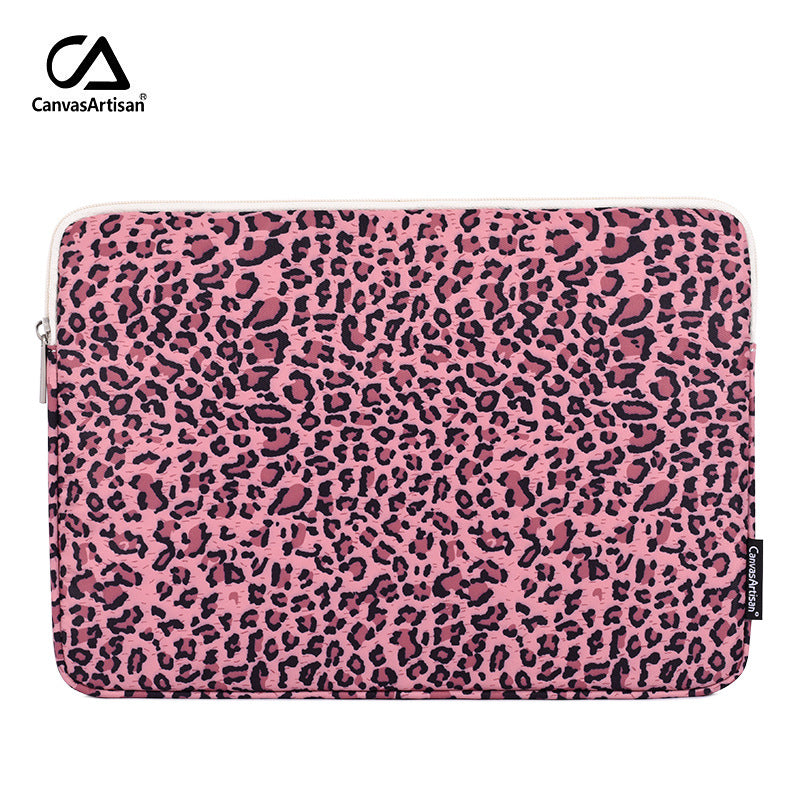 Beige & Pink Leopard Print Waterproof Laptop Sleeve – Protective Case for 11–15"