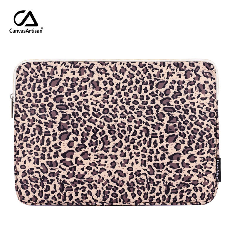 Beige & Pink Leopard Print Waterproof Laptop Sleeve – Protective Case for 11–15"