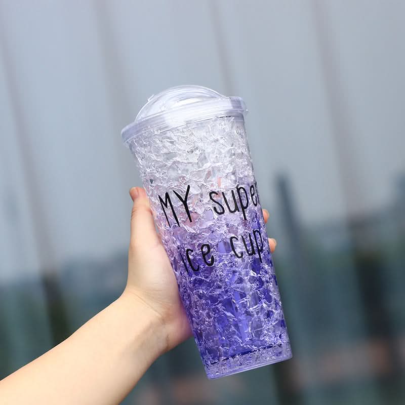 Double-Layer Plastic Tumbler with Straw