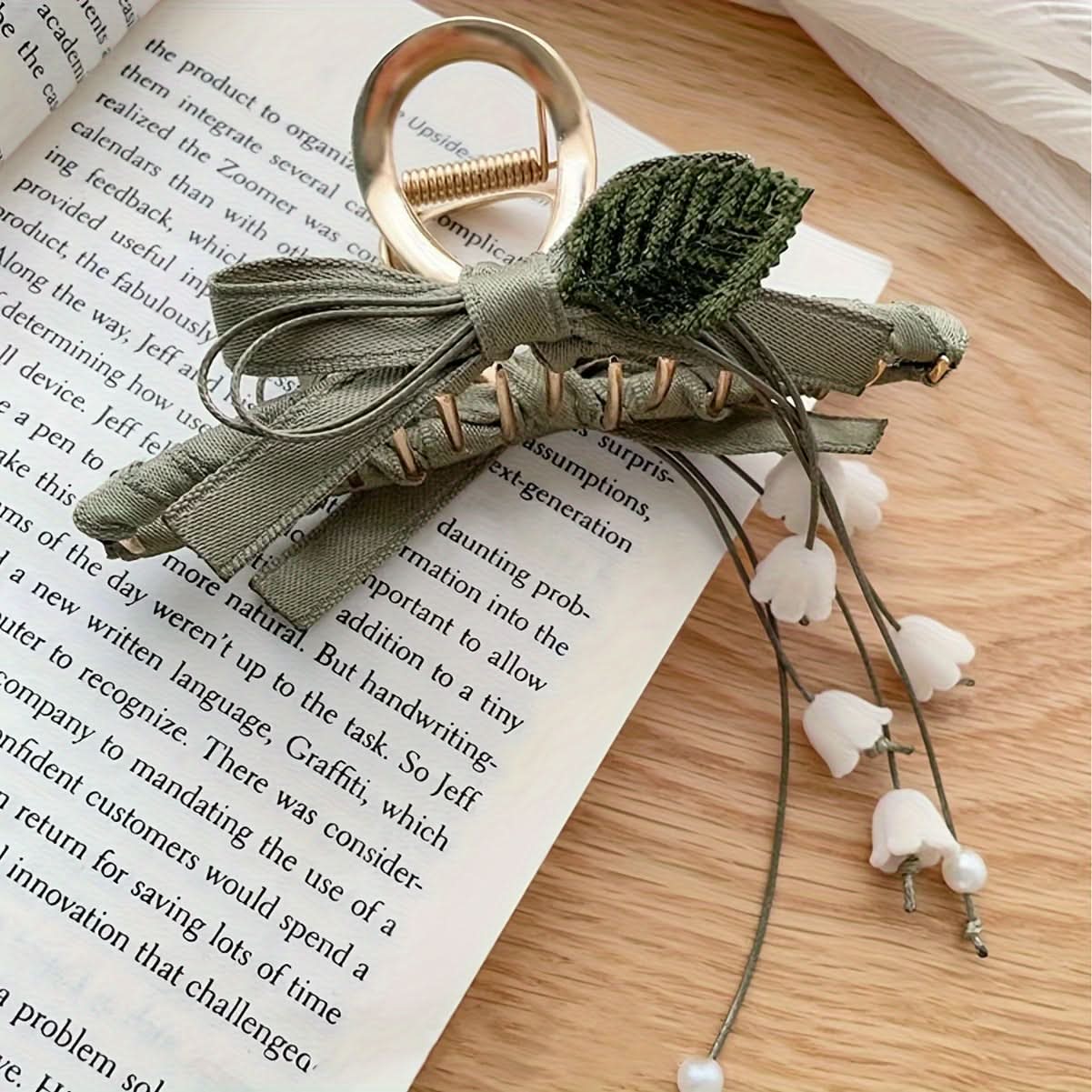 Vintage Lily of the Valley Hair Claw – Large Handcrafted Shark Clip for Women