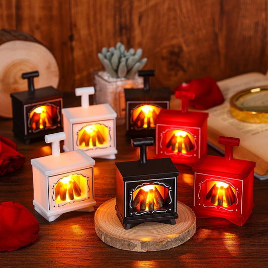 Vintage Mini LED Fireplace Log Light - Battery Powered Decorative Night Light