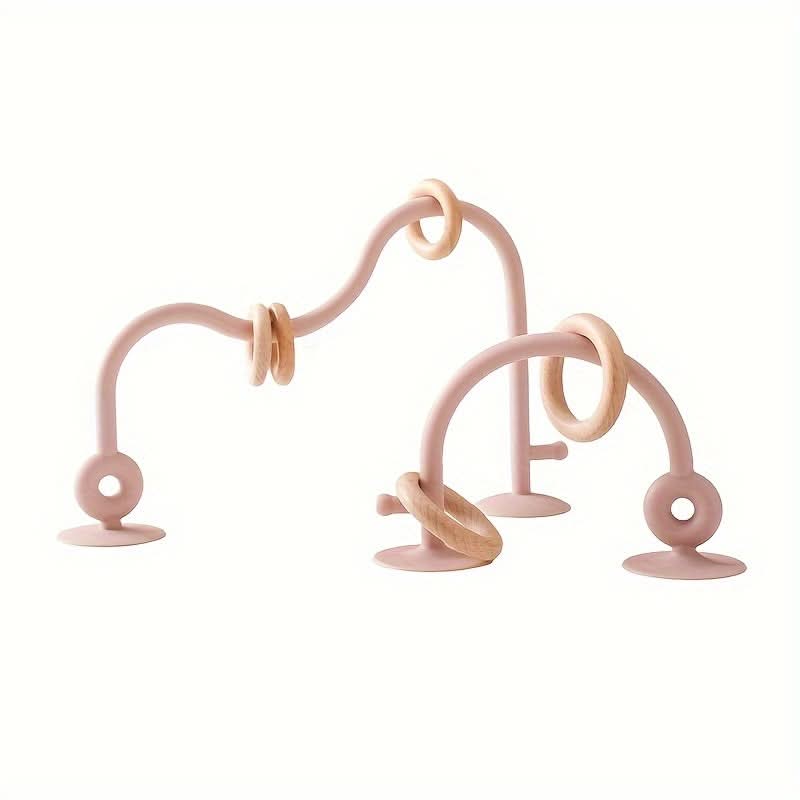 Silicone Suction Baby Arch Toy with Wooden Rings