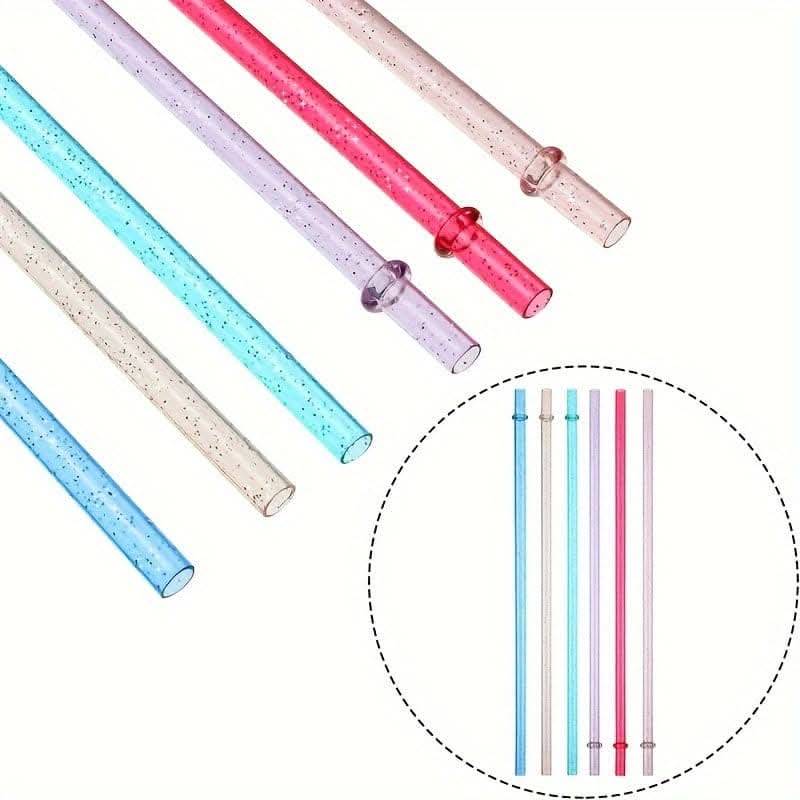 12pcs Reusable Glitter Straws - Extra Long Plastic Straws with Cleaning Brush