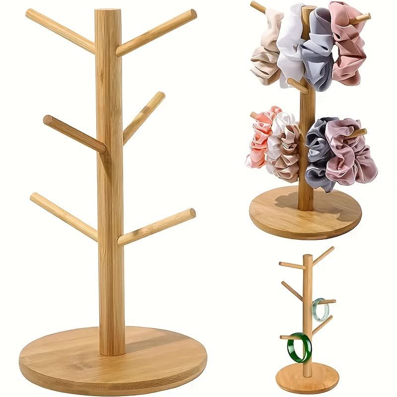 Wooden Tree Jewelry & Scrunchie Organizer Stand