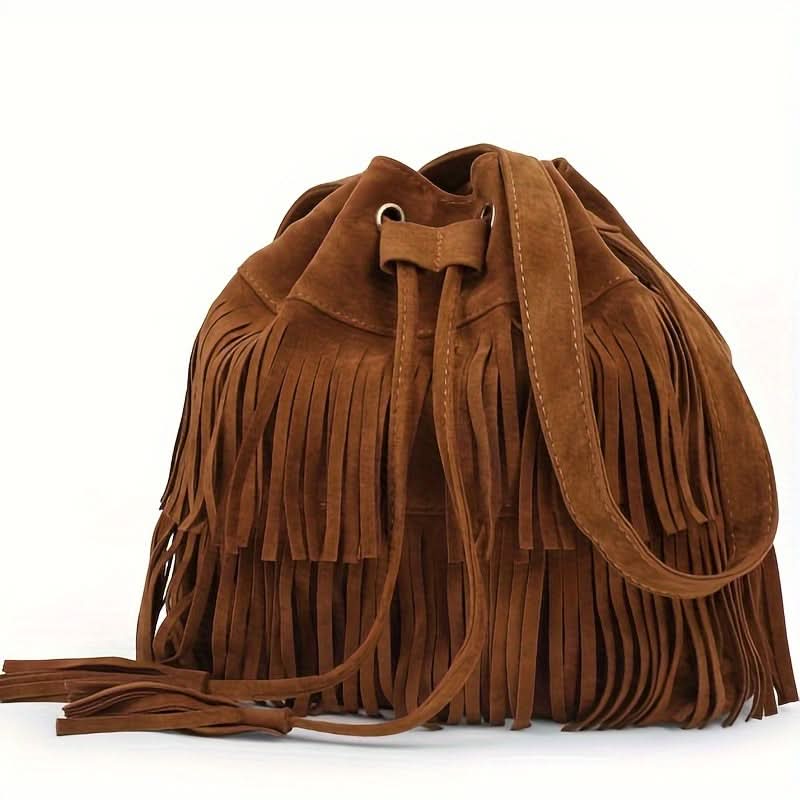 Vintage-Inspired Tassel Bucket Shoulder Bag