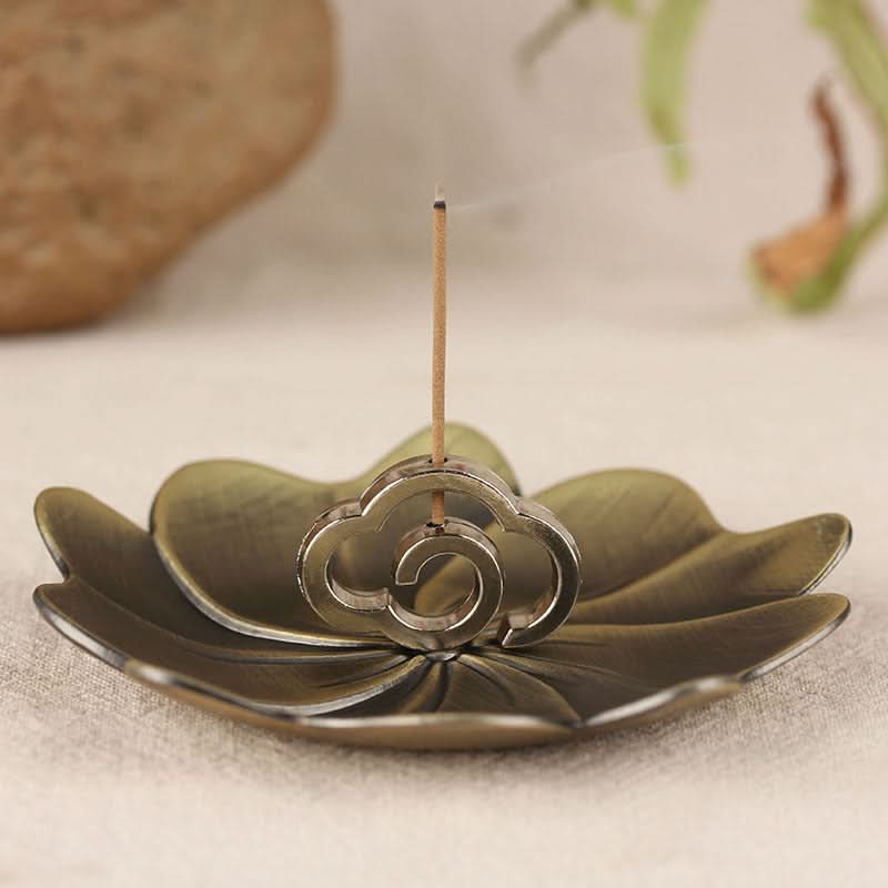 Antique Bronze Incense Holder Set - Auspicious Cloud Design
