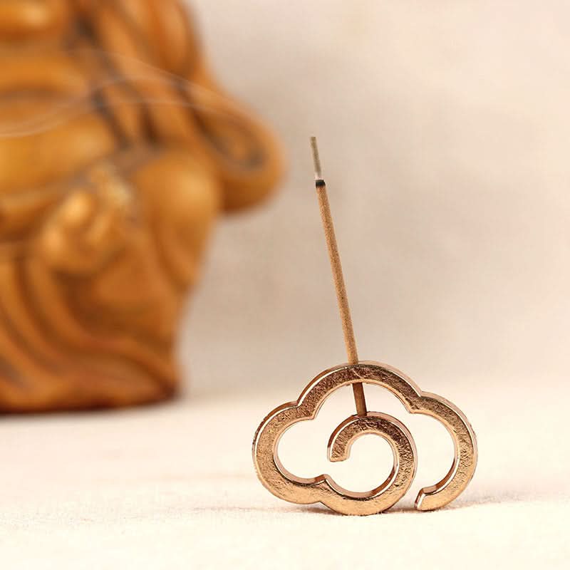 Antique Bronze Incense Holder Set - Auspicious Cloud Design