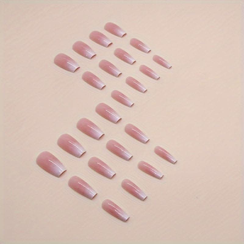 24pcs Glossy Pinkish Press-On Nails – Long Square with Elegant Glitter