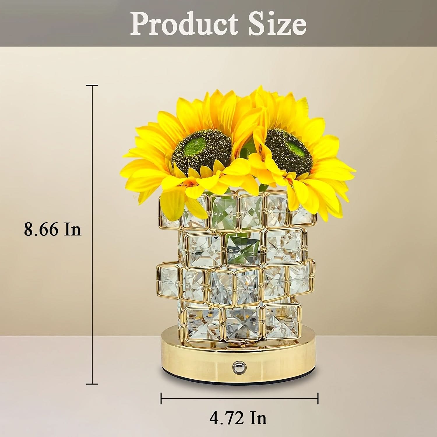 LED Sunflower Night Light with Crystal Vase – USB Rechargeable