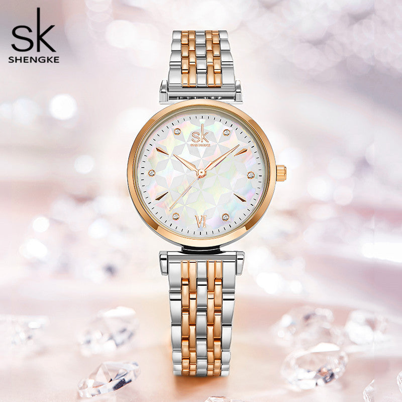SK Women’s Quartz Watch – Stainless Steel Band, Round Dial, 30M Waterproof