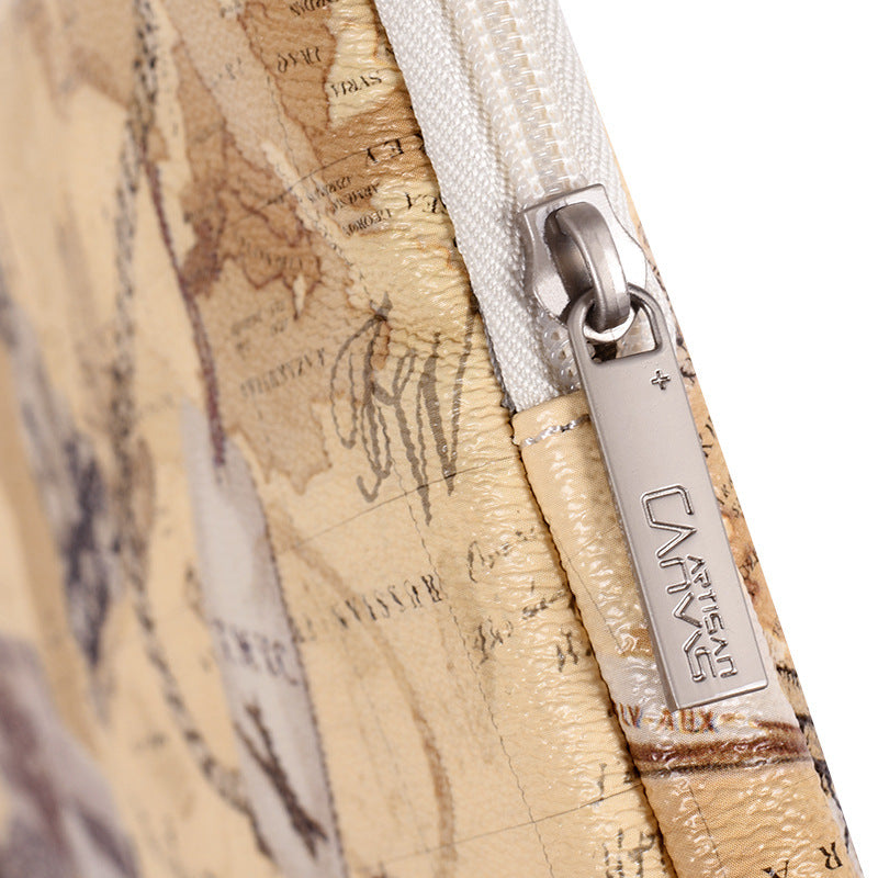 Waterproof PU Laptop Sleeve - Vintage Travel Print, Shock Resistant, Fits Lenovo, HP & More