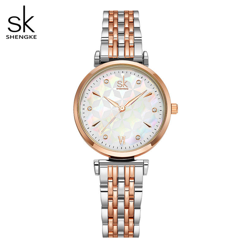 SK Women’s Quartz Watch – Stainless Steel Band, Round Dial, 30M Waterproof