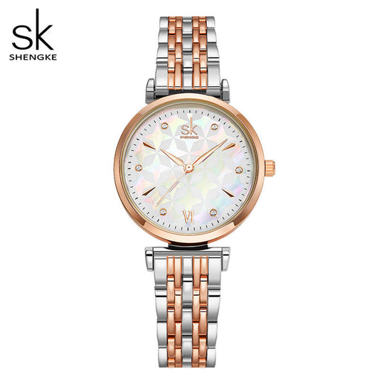 SK Women’s Quartz Watch – Stainless Steel Band, Round Dial, 30M Waterproof