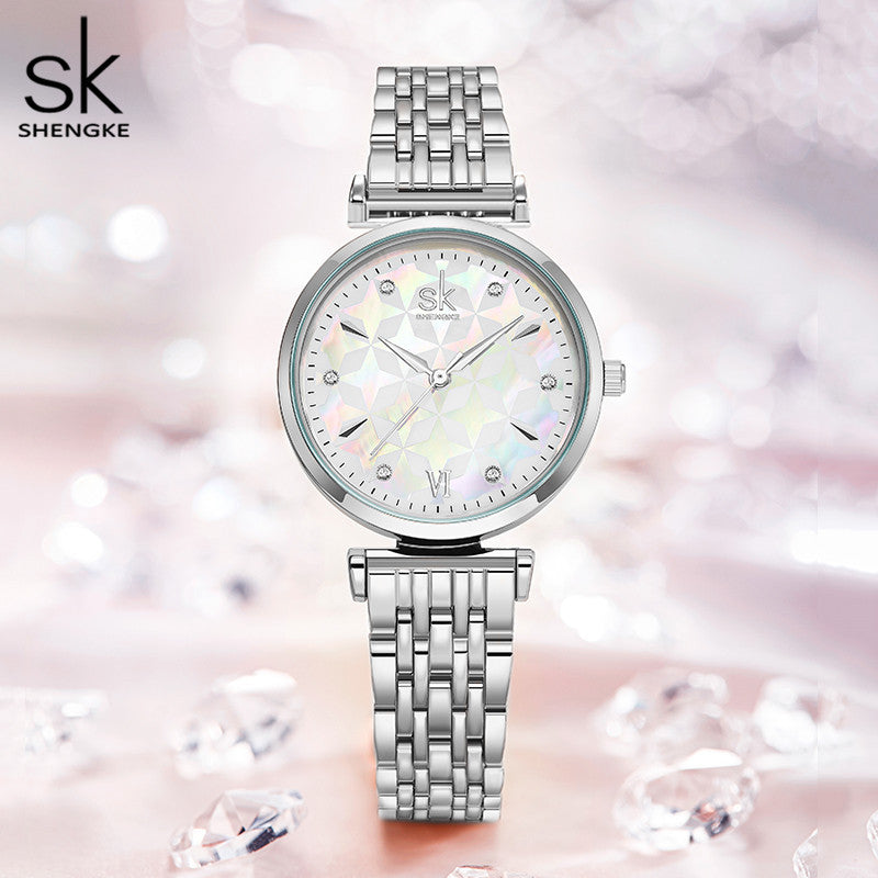 SK Women’s Quartz Watch – Stainless Steel Band, Round Dial, 30M Waterproof