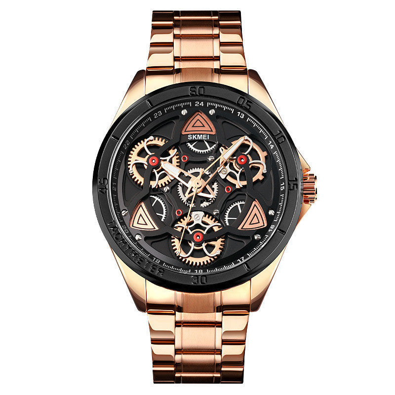 Skmei 1678 Steel Band Creative Gear Turning Mechanical Wind Quartz Watch For Men