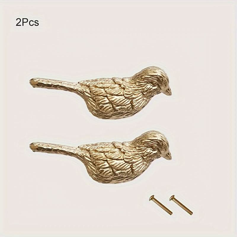 2-Pack Brass Bird-Shaped Cabinet Pulls – Polished Golden Bar Handles