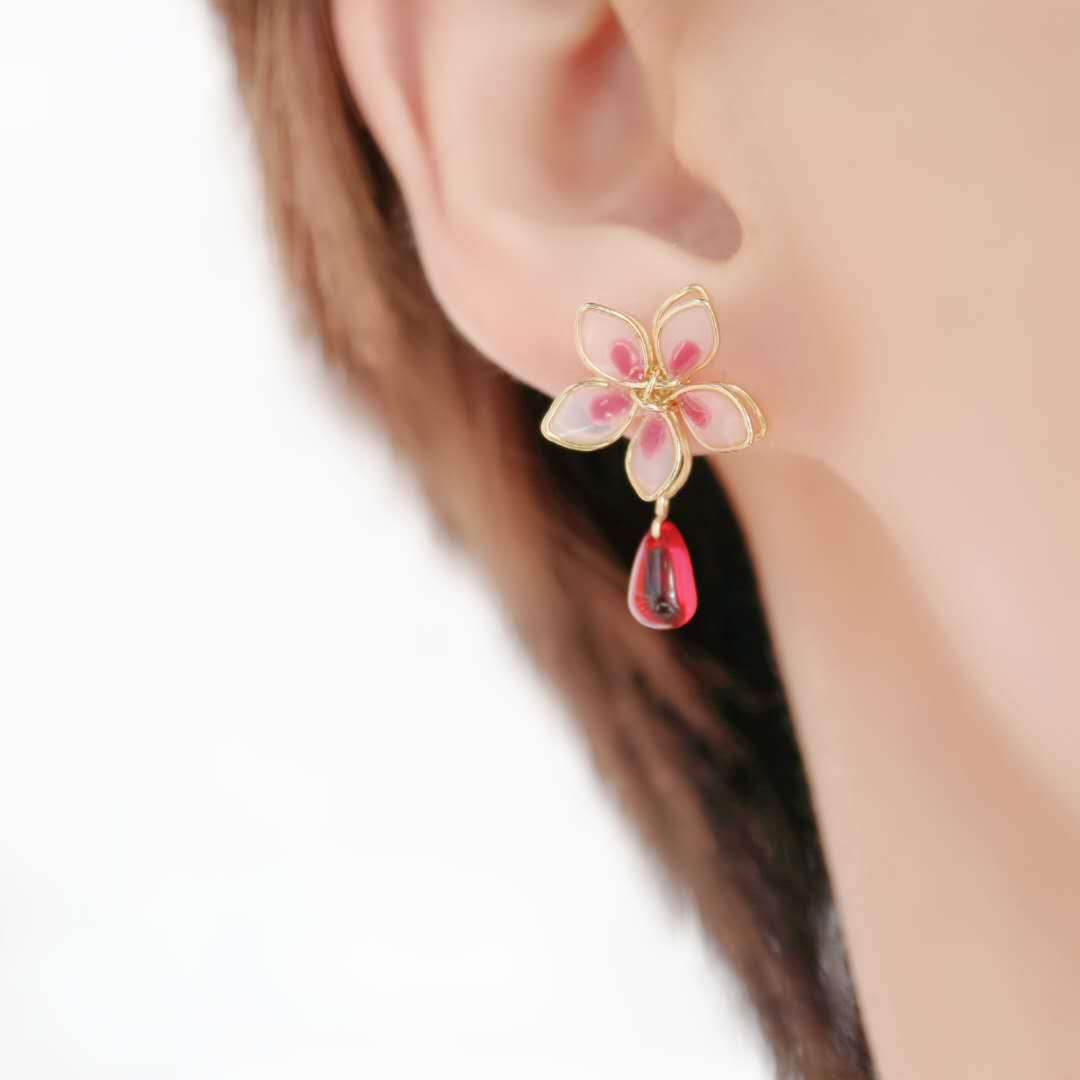 Cherry Blossom Enamel Earrings – Pastoral Floral Jewelry