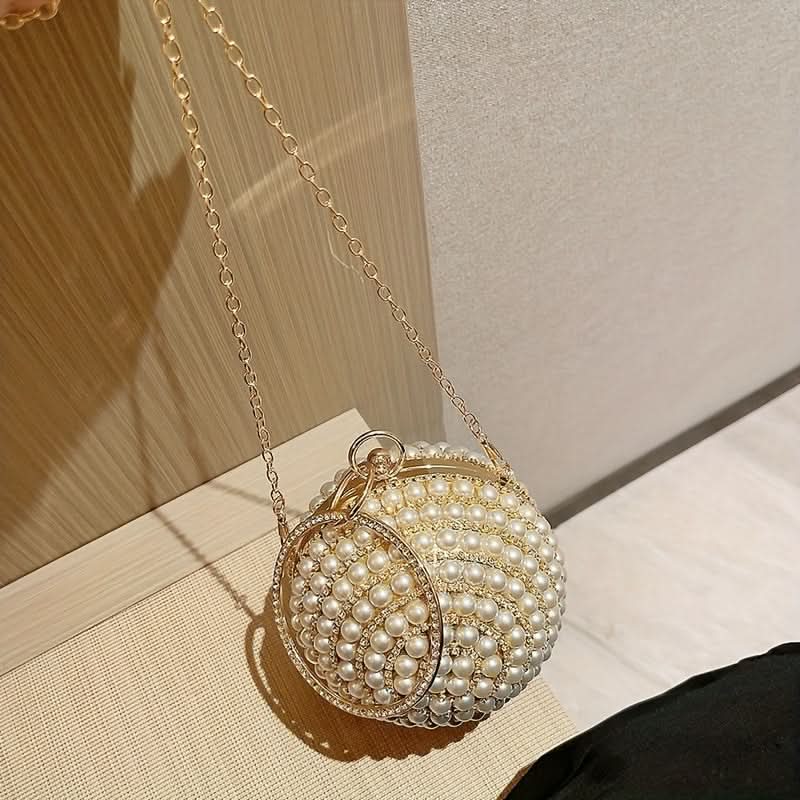 Faux Pearl Rhinestone Ball Clutch Bag