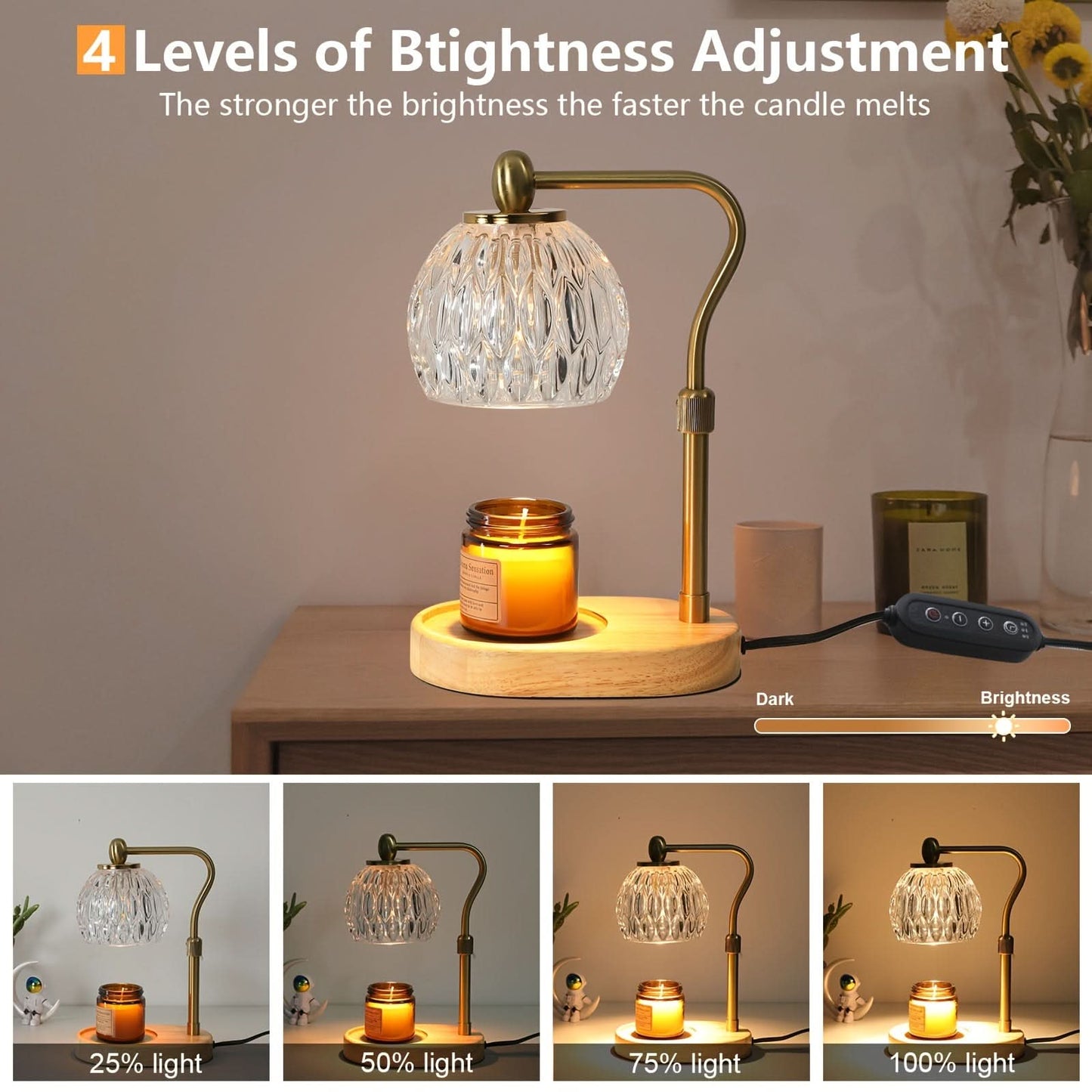 Adjustable Glass Candle Warmer Lamp with Timer