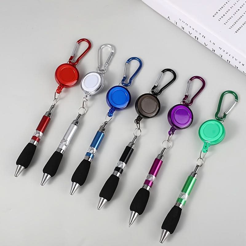 6-Pack Retractable Metal Ballpoint Pens with Keychain Clip – Quick-Dry