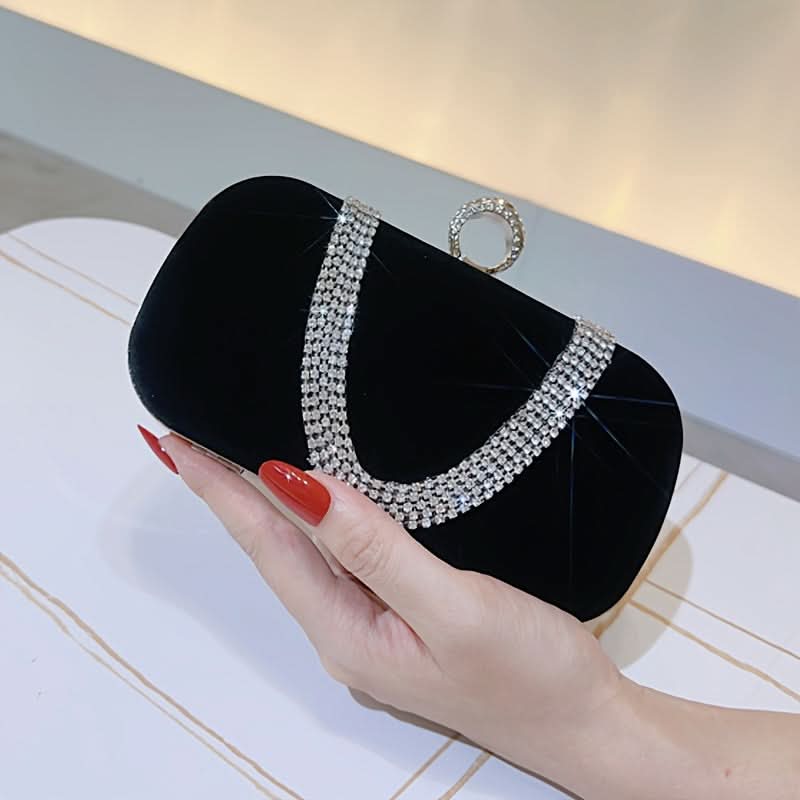 Sparkling Rhinestone Evening Clutch, Formal Black Bag