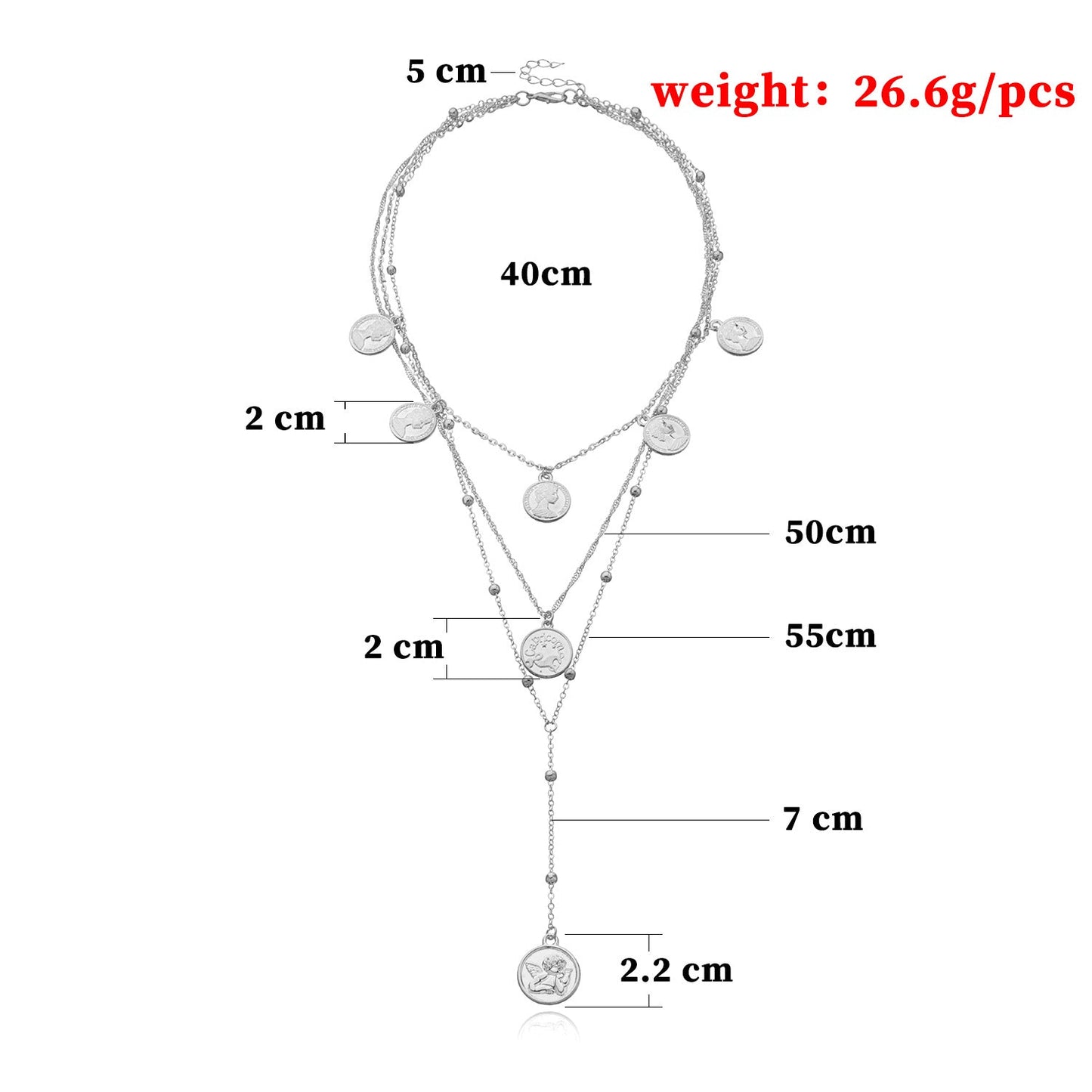 Layered Long Beaded Necklace for Women – Retro Gold & Silver Round Pendant Jewelry