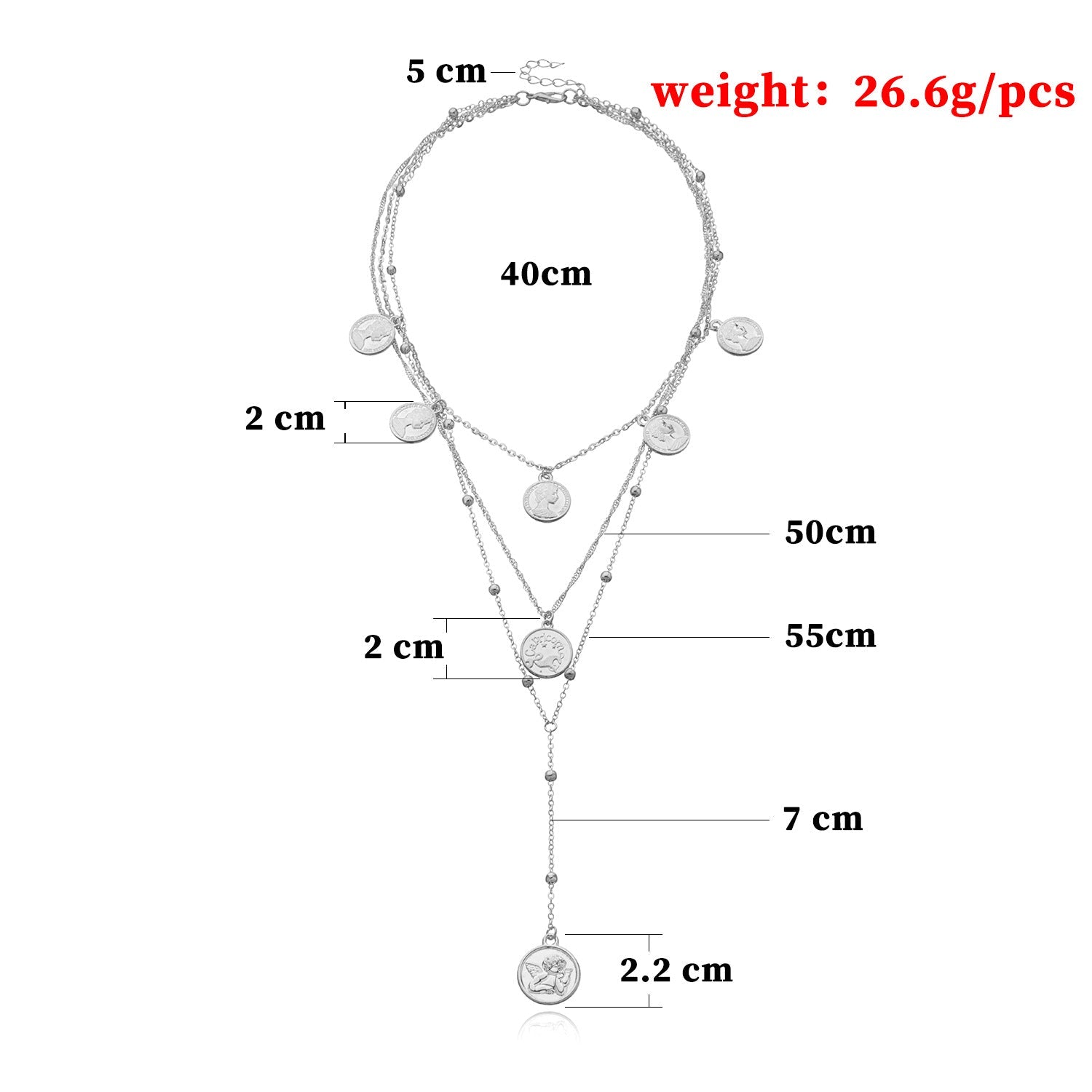 Layered Long Beaded Necklace for Women – Retro Gold & Silver Round Pendant Jewelry