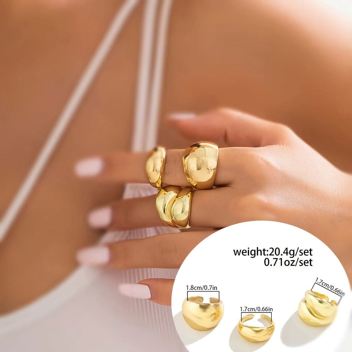 3pcs Elegant Geometric Open Rings – 14K Gold Plated