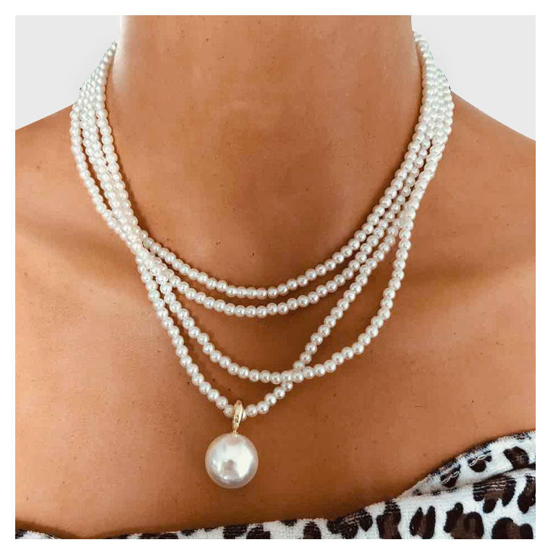 Vintage Multi-Layer Pearl Necklace – Retro Snake Chain Statement Jewelry for Women
