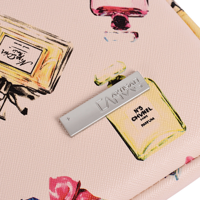 Pink PU Leather Laptop Sleeve – Perfume Printed Case, 11-15 Inch