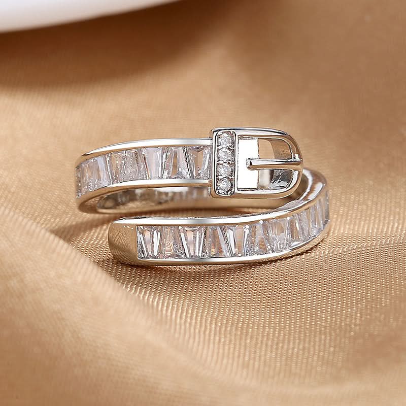Creative Belt Buckle Zirconia Ring