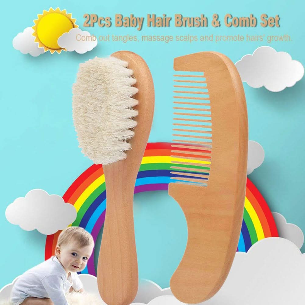 Soft Wooden Baby Hair Brush and Comb Set