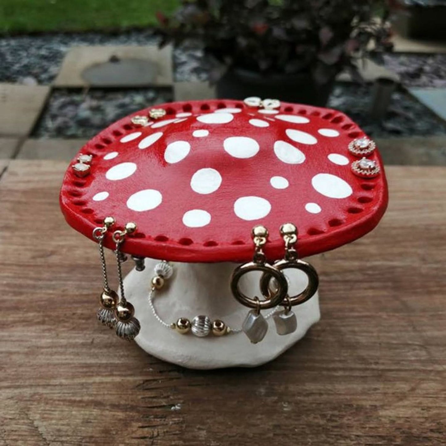 Whimsical Red Mushroom Earring Holder Stand