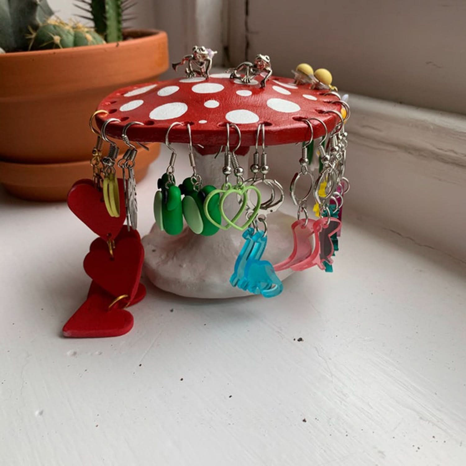 Whimsical Red Mushroom Earring Holder Stand