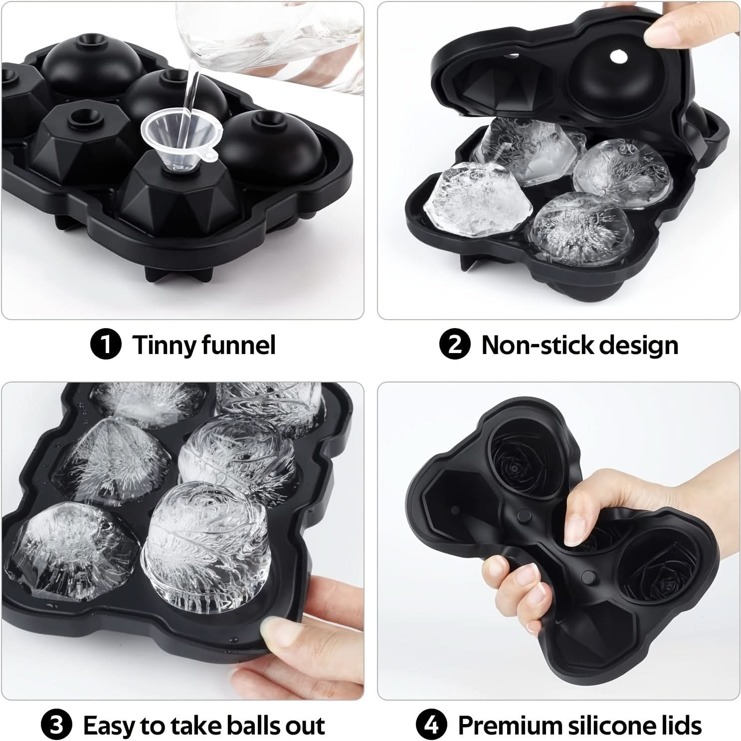 Silicone Rose Ice Cube Tray with Lid – 3-Cavity Diamond Ball Mold