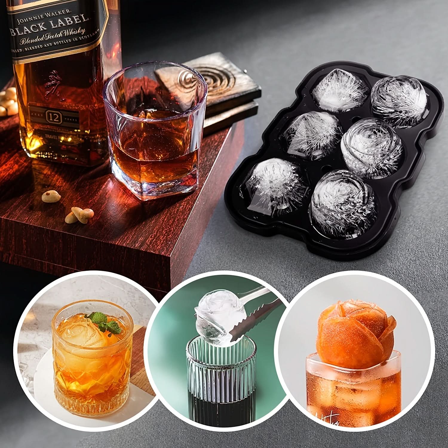 Silicone Rose Ice Cube Tray with Lid – 3-Cavity Diamond Ball Mold