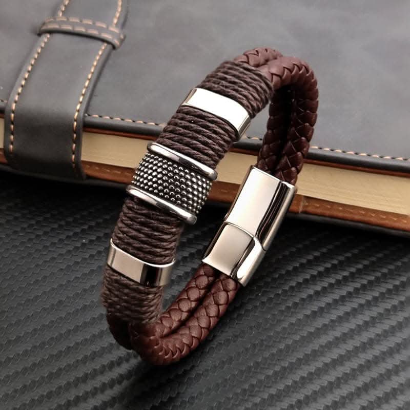 Vintage Brown Leather Bracelet – Multilayer Design