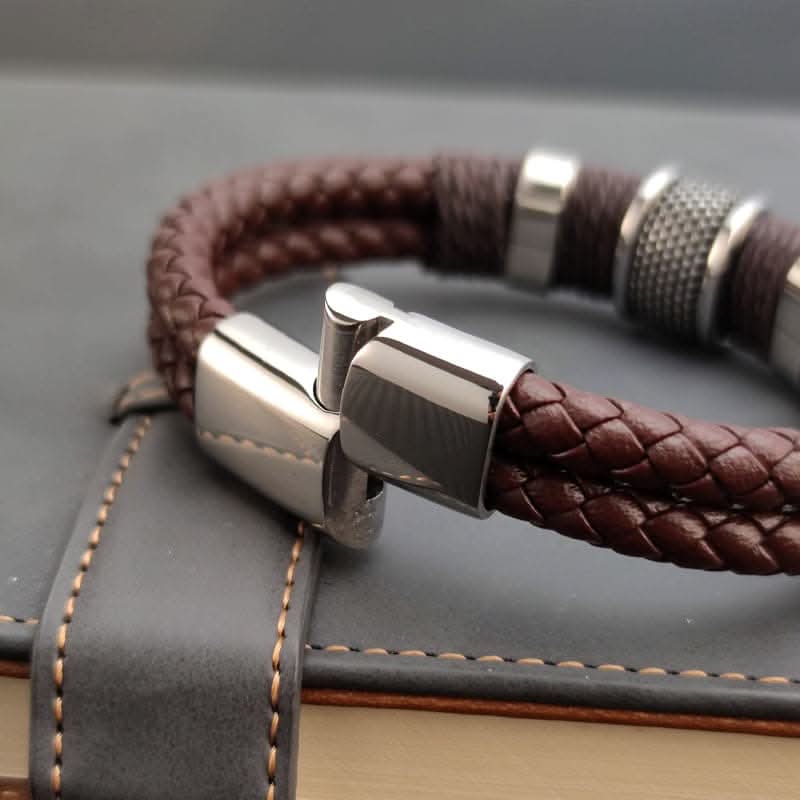 Vintage Brown Leather Bracelet – Multilayer Design