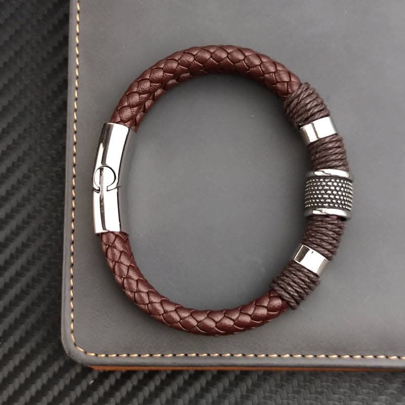 Vintage Brown Leather Bracelet – Multilayer Design