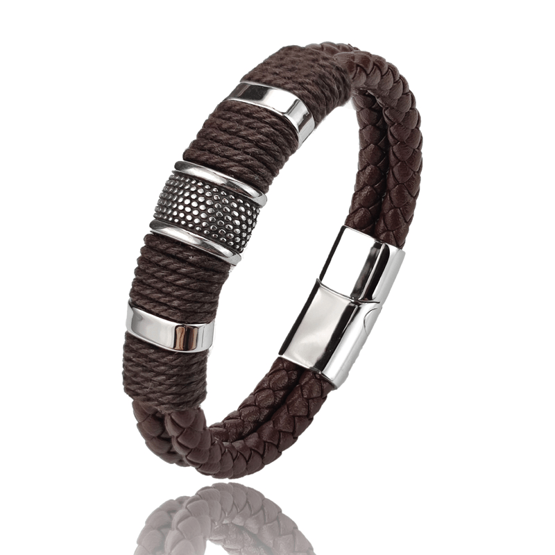Vintage Brown Leather Bracelet – Multilayer Design