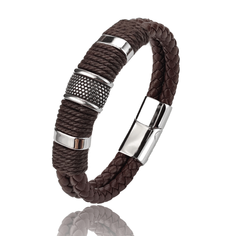 Vintage Brown Leather Bracelet – Multilayer Design