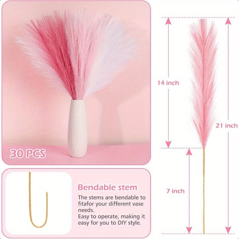 30pcs Pink & White Faux Pampas Grass