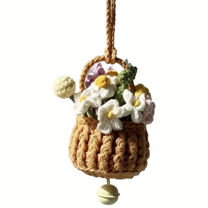 Handmade Crochet Potted Plant Car Mirror Decor