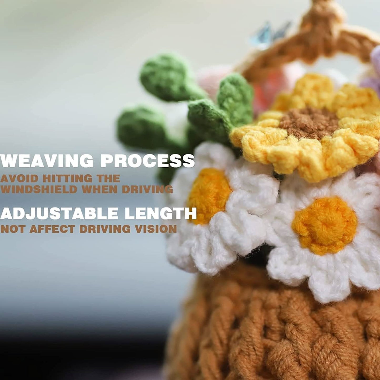 Handmade Crochet Potted Plant Car Mirror Decor