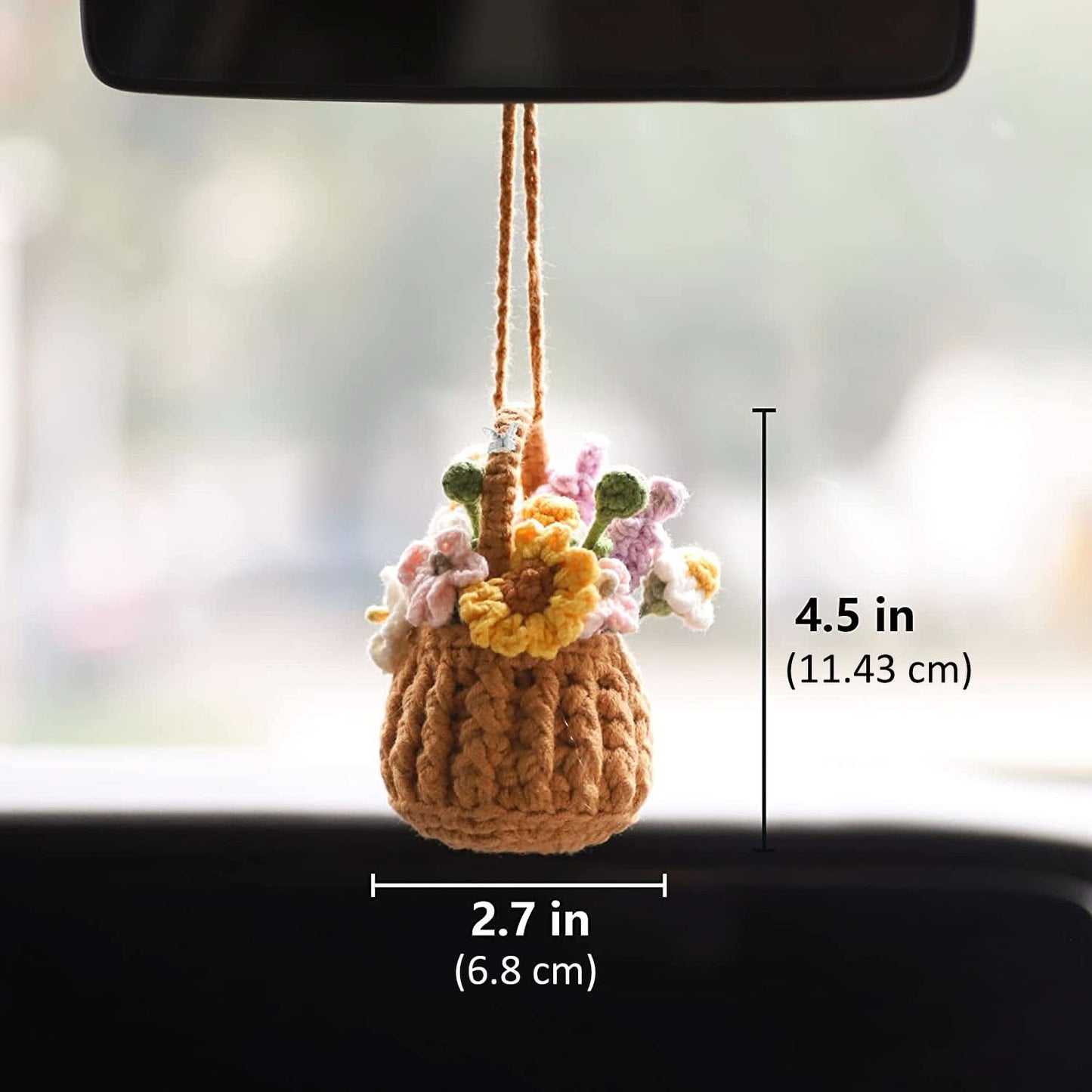 Handmade Crochet Potted Plant Car Mirror Decor