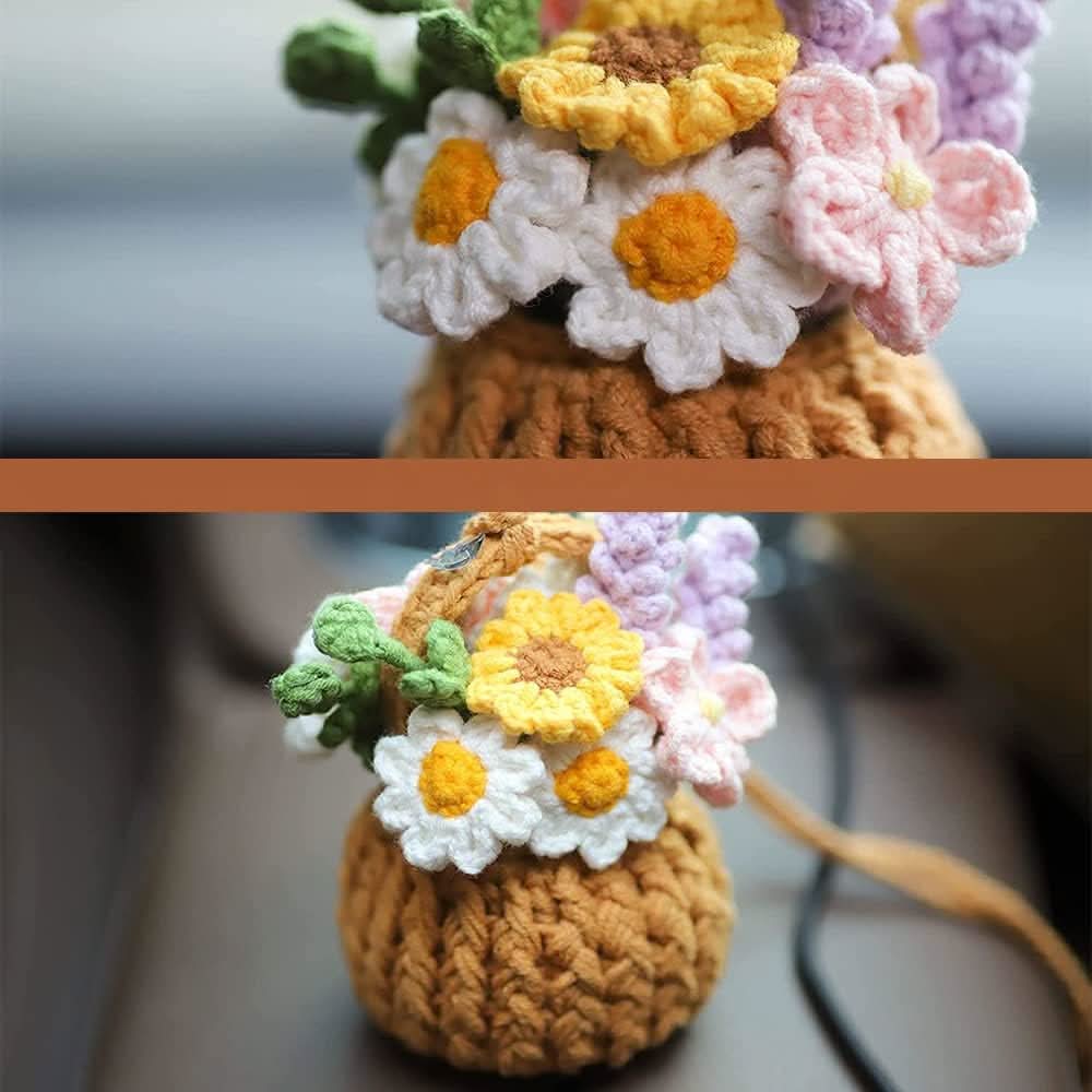 Handmade Crochet Potted Plant Car Mirror Decor
