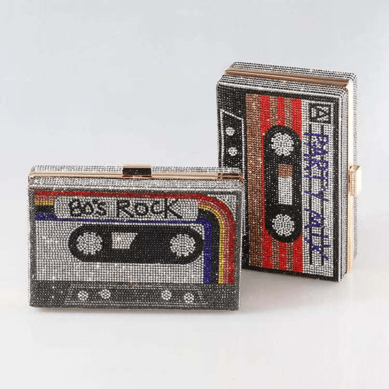 Rhinestone Tape Clutch with Kiss Lock Closure