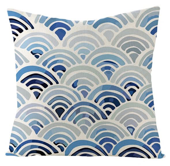 Blue Geometric Linen Pillow Cover (Set of 2)
