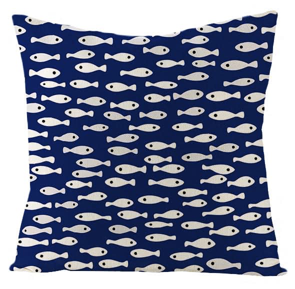 Blue Geometric Linen Pillow Cover (Set of 2)